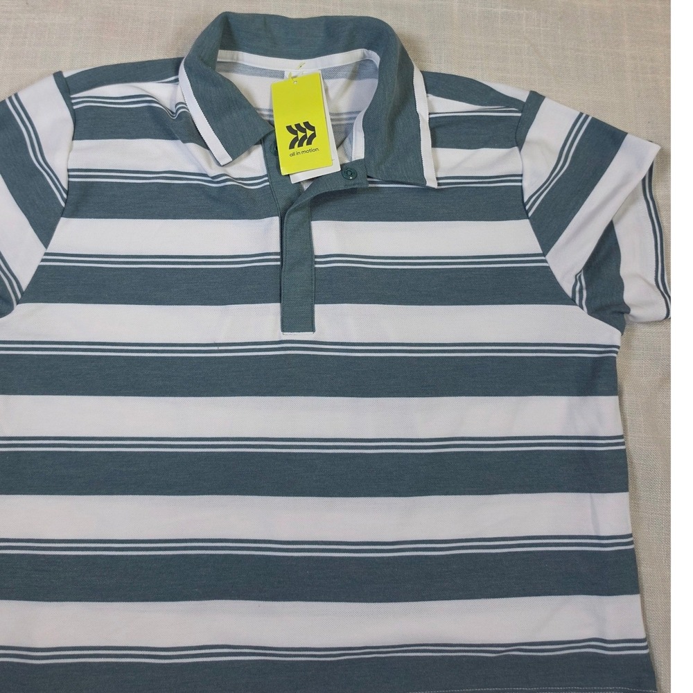All In Motion Dark Green Striped Cropped Polo Tee Boxy Fit Small NWT - Picture 4 of 8